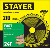 Stayer fast, 210 x 32/30 мм, 24т, быстрый рез, пильный диск по дереву (3680-210-32-24)