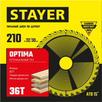 Stayer optima, 210 x 32/30 мм, 36т, оптимальный рез, пильный диск по дереву (3681-210-32-36)