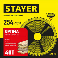 Stayer optima, 254 x 32/30 мм, 40т, оптимальный рез, пильный диск по дереву (3681-254-32-40)