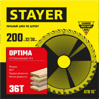 Stayer optima, 200 x 32/30 мм, 36т, оптимальный рез, пильный диск по дереву (3681-200-32-36)