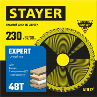 Stayer expert, 230 x 32/30 мм, 48t, точный рез, пильный диск по дереву (3682-230-32-48)