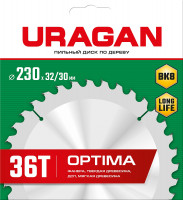 Uragan optima, 230 х 32/30 мм, 36т, пильный диск по дереву (36801-230-32-36)