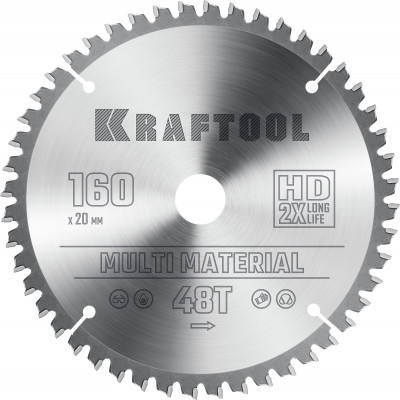 Kraftool multi material, 160 х 20 мм, 48т, пильный диск по алюминию (36953-160-20)