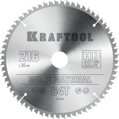 Kraftool multi material, 216 х 30 мм, 64т, пильный диск по алюминию (36953-216-30)