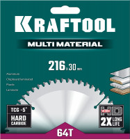 Kraftool multi material, 216 х 30 мм, 64т, пильный диск по алюминию (36953-216-30)