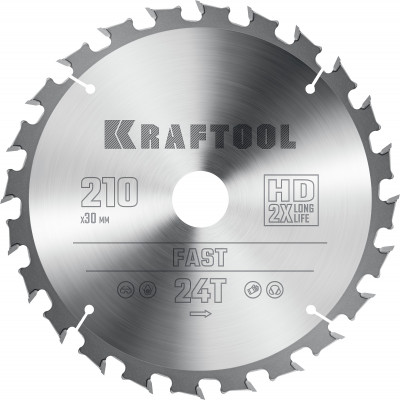 Kraftool fast, 210 х 30 мм, 24т, пильный диск по дереву (36950-210-30)