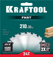 Kraftool fast, 210 х 30 мм, 24т, пильный диск по дереву (36950-210-30)
