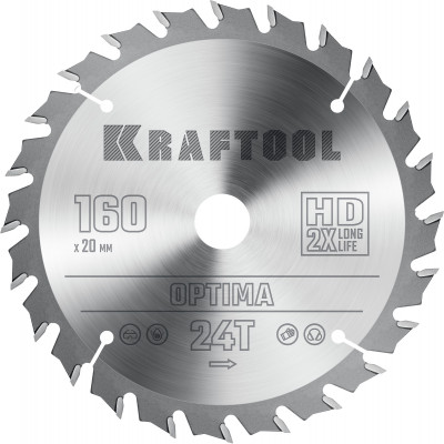 Kraftool optima, 160 х 20 мм, 24т, пильный диск по дереву (36951-160-20)