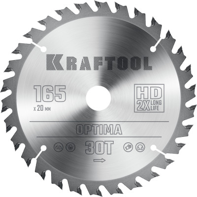 Kraftool optima, 165 х 20 мм, 30т, пильный диск по дереву (36951-165-20)