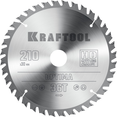 Kraftool optima, 210 х 30 мм, 36т, пильный диск по дереву (36951-210-30)