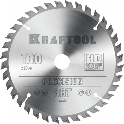 Kraftool precision, 160 х 20 мм, 36т, пильный диск по дереву (36952-160-20)