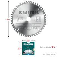 Kraftool precision, 185 x 20 мм, 48т, пильный диск по дереву (36952-185-20)