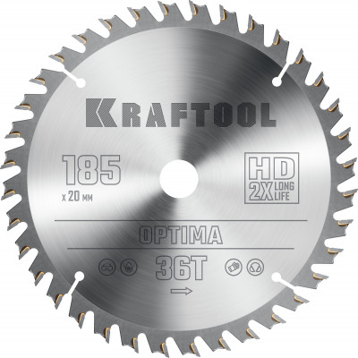 Kraftool optima, 185 х 20 мм, 36т, пильный диск по дереву (36951-185-20)