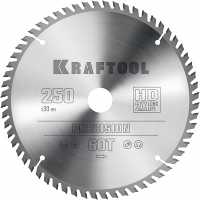 Kraftool precision, 250 х 30 мм, 60т, пильный диск по дереву (36952-250-30)