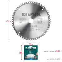 Kraftool precision, 250 х 30 мм, 60т, пильный диск по дереву (36952-250-30)