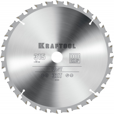 Kraftool fast, 315 х 30 мм, 32т, пильный диск по дереву (36950-315-30)