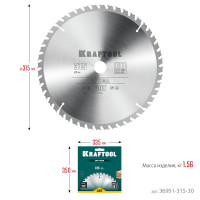 Kraftool optima, 315 х 30 мм, 48т, пильный диск по дереву (36951-315-30)