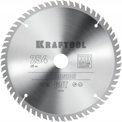 Kraftool precision, 254 х 30 мм, 60т, пильный диск по дереву (36952-254-30)