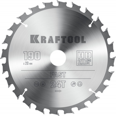 Kraftool fast, 190 х 20 мм, 24т, пильный диск по дереву (36950-190-20)