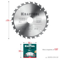 Kraftool fast, 250 х 30 мм, 24т, пильный диск по дереву (36950-250-30)