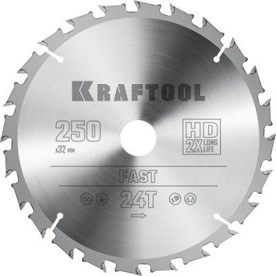 Kraftool fast, 250 х 32 мм, 24т, пильный диск по дереву (36950-250-32)