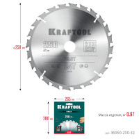 Kraftool fast, 250 х 32 мм, 24т, пильный диск по дереву (36950-250-32)