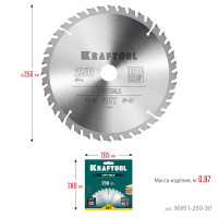 Kraftool optima, 250 х 30 мм, 40т, пильный диск по дереву (36951-250-30)