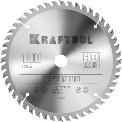 Kraftool precision, 190 х 20 мм, 48т, пильный диск по дереву (36952-190-20)