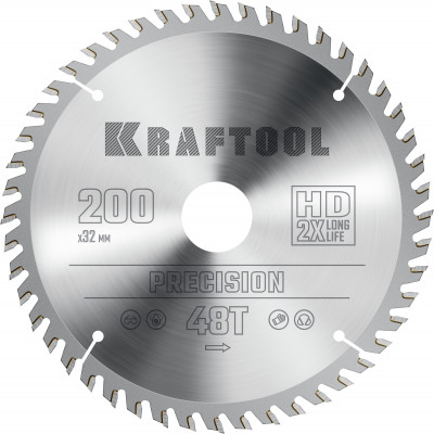 Kraftool precision, 200 х 32 мм, 48т, пильный диск по дереву (36952-200-32)