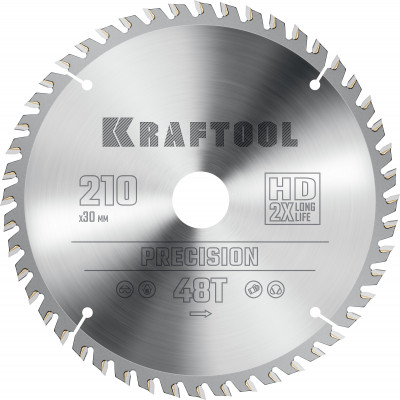 Kraftool precision, 210 х 30 мм, 48т, пильный диск по дереву (36952-210-30)