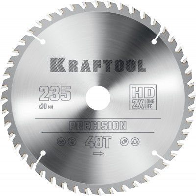 Kraftool precision, 235 х 30 мм, 48т, пильный диск по дереву (36952-235-30)