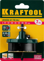 Kraftool 7 шт, (25-32-38-45-50-56-62 х 18 мм), наборная кольцевая пила по дереву (29580-h7-18)