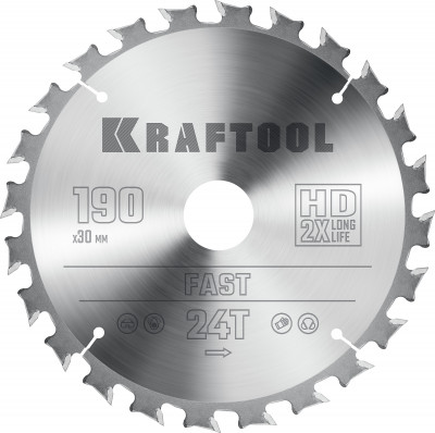 Kraftool fast, 190 х 30 мм, 24т, пильный диск по дереву (36950-190-30)