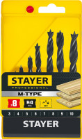 Stayer m-type, 8 шт: 3-4-5-6-7-8-9-10 мм, набор спиральных сверл по дереву (2942-h8)