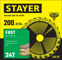 Stayer fast, 200 x 32/30 мм, 24т, быстрый рез, пильный диск по дереву (3680-200-32-24)