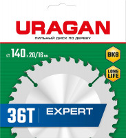 Uragan expert, 140 х 20/16 мм, 36т, пильный диск по дереву (36802-140-20-36)