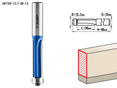 ЗУБР 12.7 x 38 мм, хвостовик 12 мм, фреза кромочная с нижним подшипником (3 лезвия), профессионал (28728-12.7-38-12)