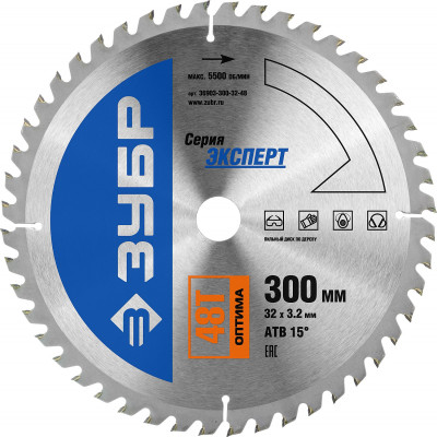 ЗУБР оптима, 300 x 32 мм, 48т, пильный диск по дереву, профессионал (36903-300-32-48)