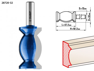 ЗУБР 32 x 57 мм, хвостовик 12 мм, фреза кромочная фигурная №9, профессионал (28720-32)