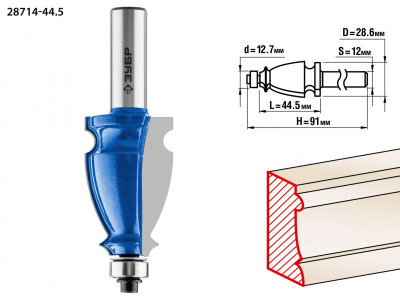 ЗУБР 44.5 x 28 мм, хвостовик 12 мм, фреза кромочная фигурная №3, профессионал (28714-44.5)