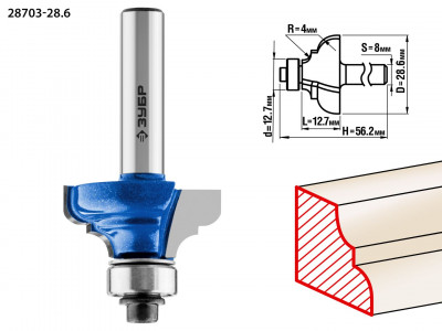 ЗУБР 28.6 x 12.7 мм, радиус 4 мм, фреза кромочная калевочная №3, профессионал (28703-28.6)