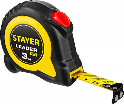 Stayer leader, 3 м х 16 мм, рулетка с автостопом, professional (3402-3)