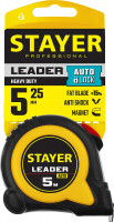 Stayer leader, 5 м х 19 мм, рулетка с автостопом, professional (3402-05-19)