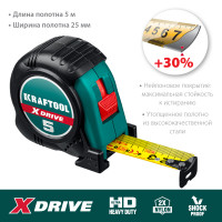 Kraftool x-drive, 5 м х 25 мм, рулетка (34122-05-25)