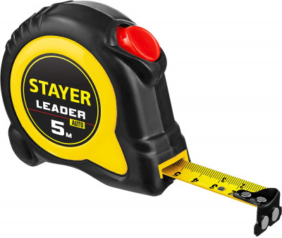 Stayer leader, 5 м х 25 мм, рулетка с автостопом, professional (3402-5)