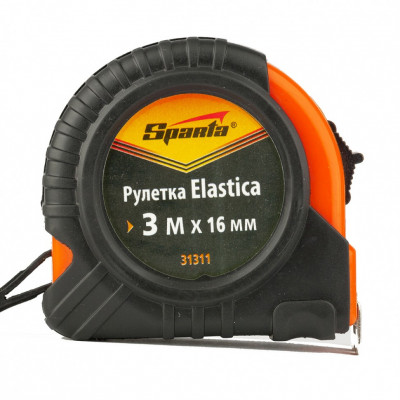 Рулетка elastica, 3 м х 16 мм, обрезиненный корпус// sparta