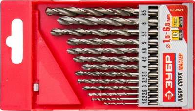 Набор сверл по металлу 13 шт (d=1,5-6,5 мм), сталь р6м5, класс в, ЗУБР 