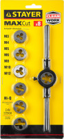 Stayer maxcut, 8 предметов, инструментальная сталь, набор плашек (28015-h8)