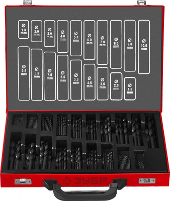 ЗУБР 170 шт, (1-10 мм), сталь р4м2, класс в, мет.бокс, по металлу (29605-h170)