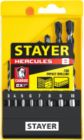 Stayer hercules, 8 шт: d 3-4-5-6-7-8-9-10 мм, набор сверл по бетону, professional (2915-h8)